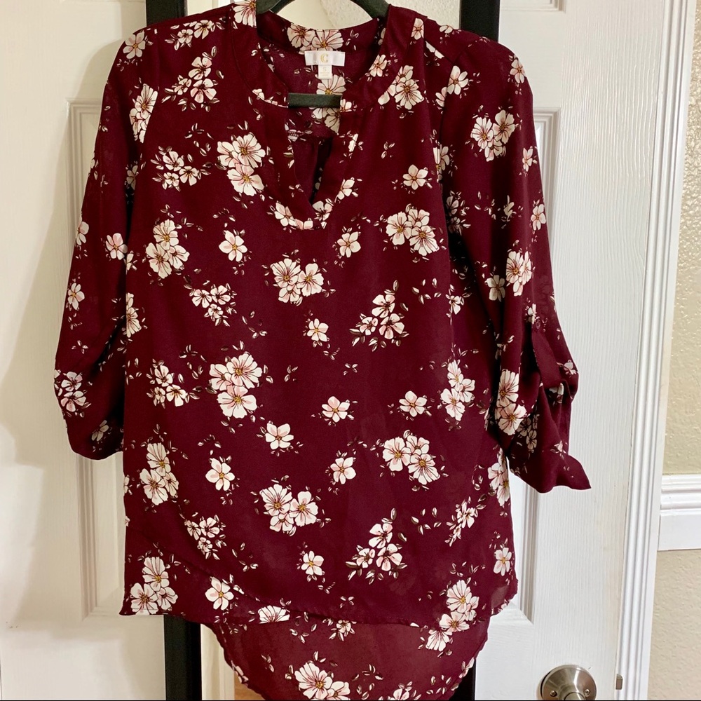 Maroon printed floral top